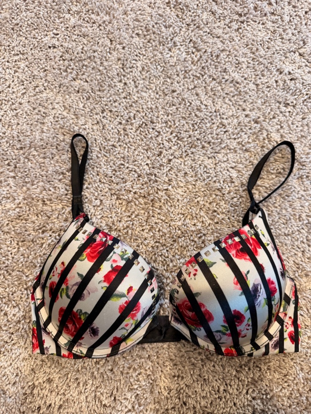 Victoria's Secret Bombshell Floral & Black Stripe Push-Up Bra